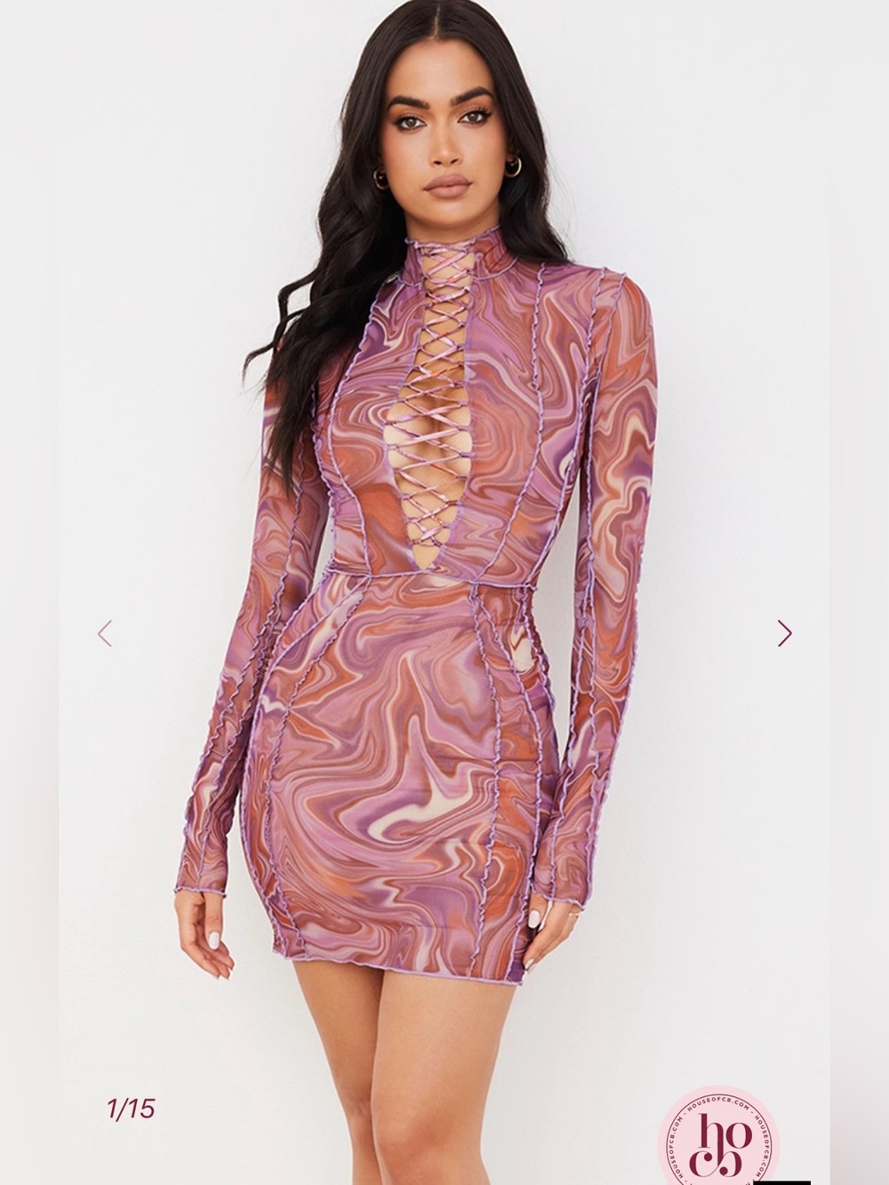 House of CB Purple & Pink Swirl Lace-Up Mini Dress
